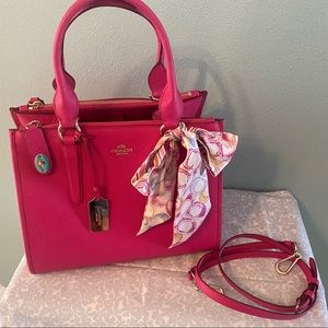 Coach Hot Pink Tote Bag with strap and scarf